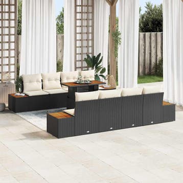 vidaXL Tuinbank Set 9 st Zwart poly rattan, Verzenden, Nieuw
