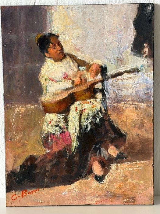 Carlo Borri (1952) - Gitana con chitarra, Antiquités & Art, Art | Peinture | Classique