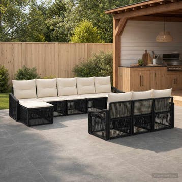 vidaXL Tuinbank Set 10 st Zwart poly rattan, Verzenden, Nieuw