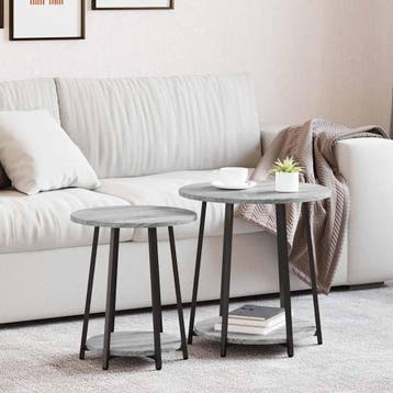 vidaXL Bijzettafelset 2 st Grijs Sonoma en Zwart 50 x 50 x, Verzenden