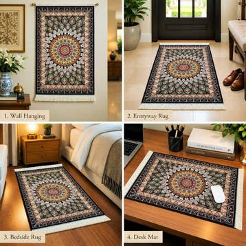 Tapis en soie de luxe noir et multicolore / Petite, Nieuw