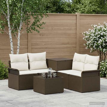 vidaXL Bankstel 6 st 4-Aantal zitplaatsen Bruin en Crème Wit, Tuin en Terras, Verzenden, Nieuw