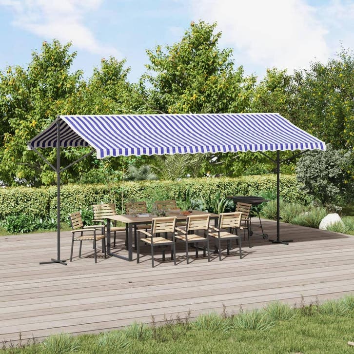 vidaXL Luifel vrijstaand 500x300 cm stof en staal blauw en, Tuin en Terras, Parasols, Nieuw, Verzenden