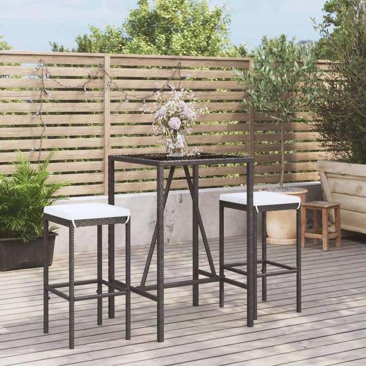 vidaXL 3-delige Tuinbarset met kussens poly rattan zwart, Jardin & Terrasse, Ensembles de jardin, Envoi