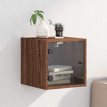 vidaXL Nachtkastje met glazen deur 35x37x35 cm bruin, Verzenden