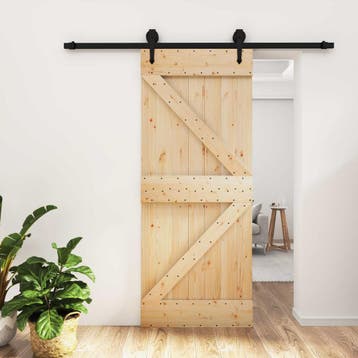 vidaXL Schuifdeur Naturel en Zwart 85 x 210 cm Massief Pine, Verzenden, Nieuw