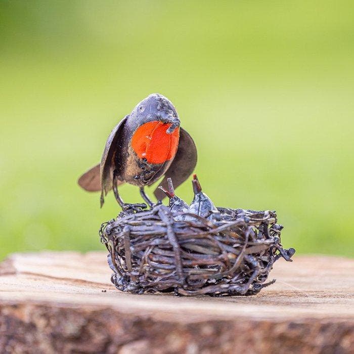 Decoratief ornament - Afrika - Vogelnest met drie vogels, Antiquités & Art, Art | Art non-occidental