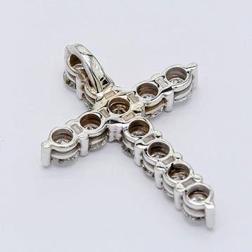 Pendentif en forme de croix - 14 carats Or blanc - 1.17ct.