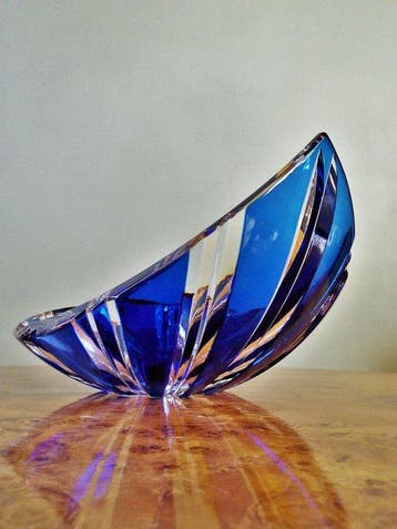 Val Saint Lambert - Plateau - Coupé Art Déco - Bleu doublé -, Antiek en Kunst