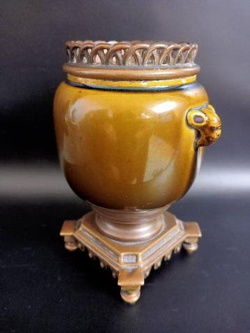 Brûle-parfum - Bronze patiné - Majolique / glaçure lustre, Antiek en Kunst