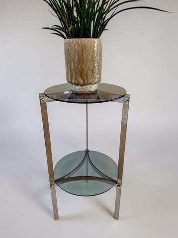 Bijzettafel - Roestvrij staal, Glas - Space Age