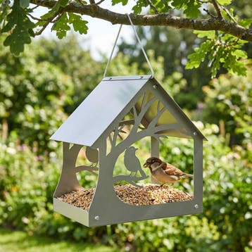 vidaXL Hangend vogelvoederhuisje Gegalvaniseerd staal zilver, Verzenden, Nieuw