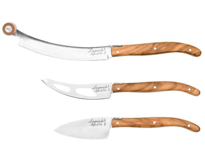 Laguiole - 3x Cheese Knives - Olive Wood - hard & soft, Antiquités & Art, Antiquités | Ustensiles de cuisine