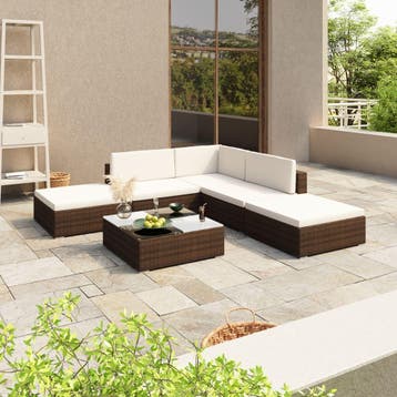 vidaXL 6-delige Loungeset met kussens poly rattan bruin, Verzenden, Nieuw, Loungeset