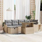 vidaXL Tuinbank Set met kussen met opslag 7 pcs Beige Poly, Verzenden