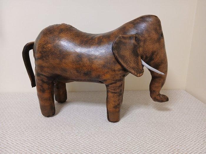 Valenti - Dimitri Omersa - Voetbankje - olifant - Leder, Antiquités & Art, Curiosités & Brocante