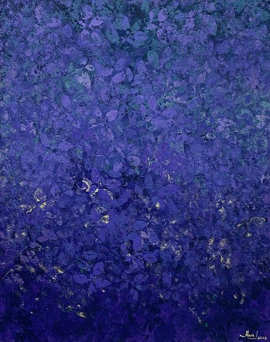 Mara. J XL - “Echoes Beneath the Violet Canopy”, Antiquités & Art, Art | Peinture | Moderne