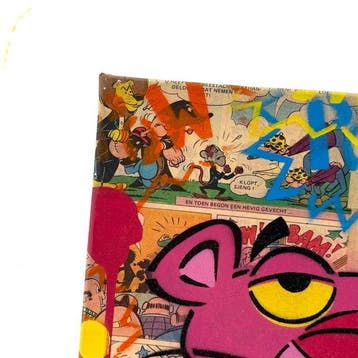 Koen Betjes (1992) - Pink Panther x Comics Collage - canvas, Antiek en Kunst
