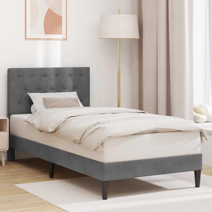 vidaXL Bedframe met hoofdeinde Donkergrijs 90 x 200 cm, Huis en Inrichting, Slaapkamer | Bedden, Nieuw, Verzenden
