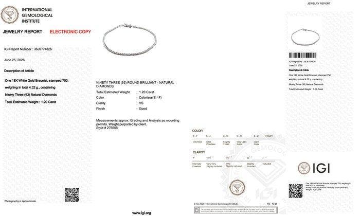 Armband - 18 karaat Witgoud - 1.20ct. tw. Diamant, Bijoux, Sacs & Beauté, Bracelets