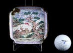 Zeldzaam Chinees vierkant dienblad met Herten, kraanvogels, Antiek en Kunst
