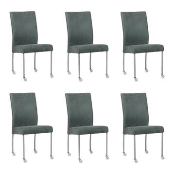 Set van 6 Leren eetkamerstoelen Comfort met wieltjes -, Ophalen of Verzenden, Nieuw, Leer, Eén