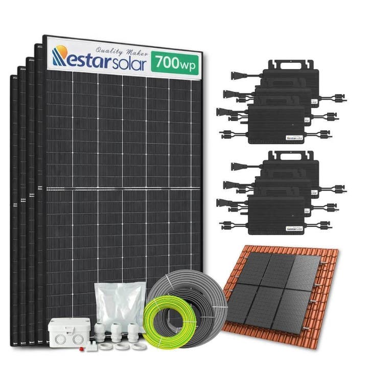 Zonnepanelen pakket voor schuindak - 8.4 kW - 12x 700, Doe-het-zelf en Bouw, Zonnepanelen en Toebehoren, Ophalen of Verzenden