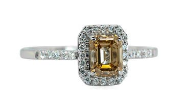 Bague - 14 carats Or blanc, Naturel Fancy jaune brun - VVS2, Nieuw