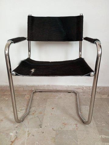 Fauteuil - Roestvrij staal, Kalfsleer - Bauhaus-stijl