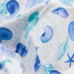 BA174 - Stof Blauw Zee – Schelpen en Zeepaardjes -, Antiek en Kunst