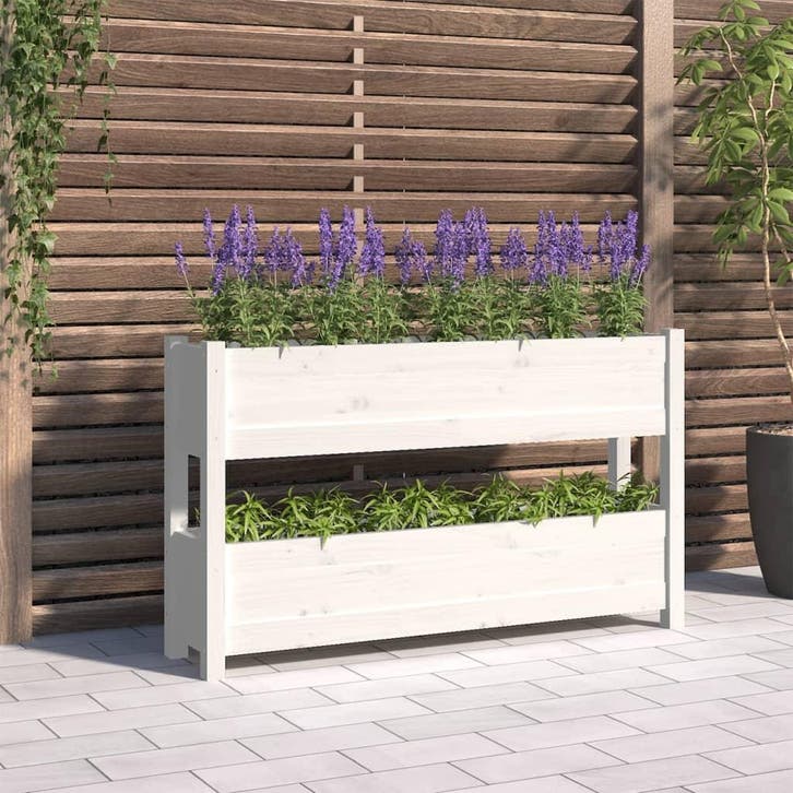vidaXL Plantenbak 112x25x66 cm massief grenenhout wit, Tuin en Terras, Bloempotten, Nieuw, Verzenden