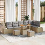 vidaXL Tuinbank Set met kussen 9 pcs Beige poly rattan, Verzenden, Nieuw