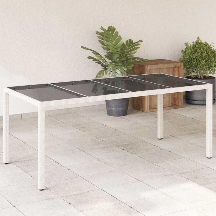 vidaXL Tuintafel met glazen blad 190x90x75 cm poly rattan, Tuin en Terras, Tuintafels, Nieuw, Verzenden