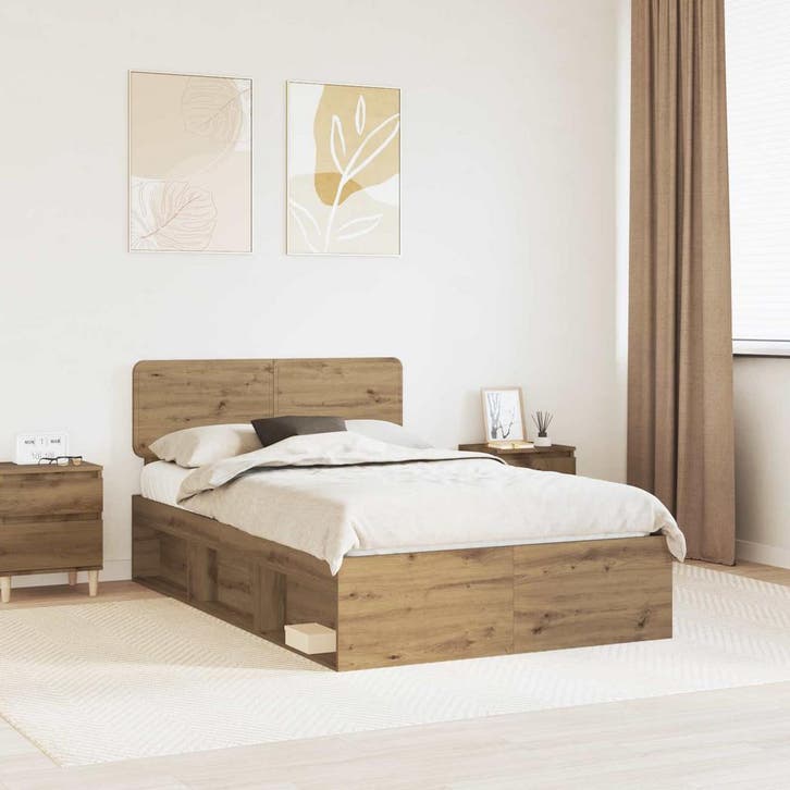 vidaXL Bedframe Ambachtelijk Eiken 120 x 190 cm Massief, Huis en Inrichting, Slaapkamer | Bedden, Nieuw, Verzenden