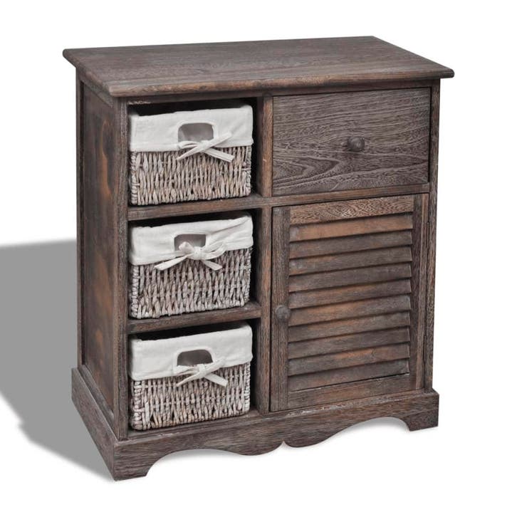 vidaXL Kast met links 3 weefmanden hout bruin, Huis en Inrichting, Kasten | Overige, Nieuw, Verzenden