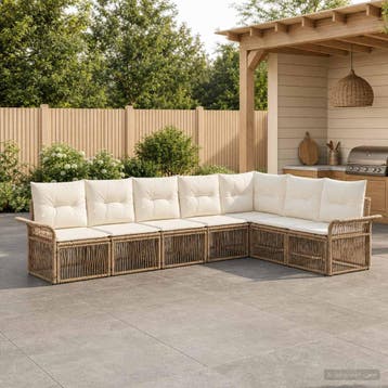 vidaXL Tuinbank Set 7 st Beige poly rattan, Verzenden, Nieuw