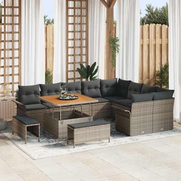 vidaXL Tuinbank Set met kussen 12 pcs Grijs poly rattan, Verzenden, Nieuw