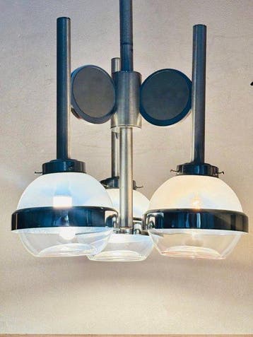 Lampe à suspendre - Verre, Métal - Lustre vintage