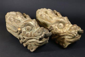 Antique Wooden Dragon Head Pair - Temple Brackets, Shrine
