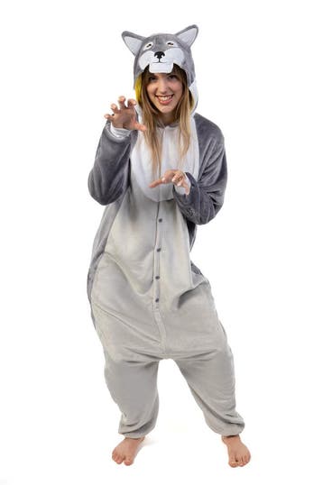 KIMU® Onesie Grijze Wolf Pak XS-S of 152-158 Wolvenpak Kostu, Ophalen of Verzenden, Nieuw