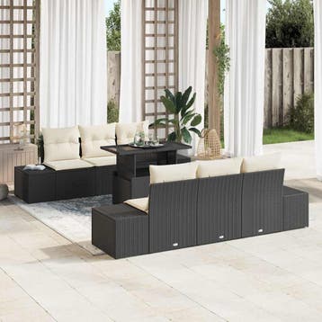 vidaXL Tuinbank Set 7 st Zwart en Crème, Tuin en Terras, Verzenden, Nieuw