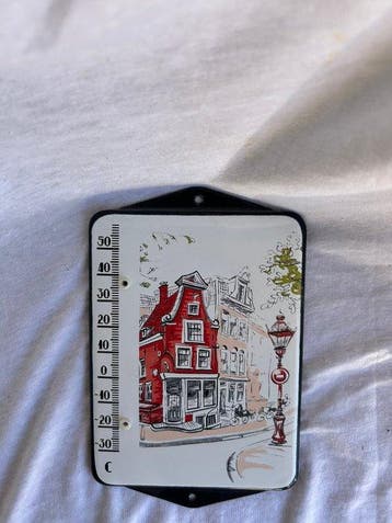 Emaille reclamebord - Vintage Emaille Wandthermometer –
