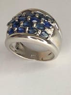Ring - 14 karaat Witgoud - 3.00ct. tw. Saffier, Handtassen en Accessoires, Ringen, Nieuw