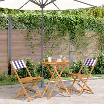 vidaXL 3-delige Bistroset stof en massief hout blauw en wit, Verzenden, Nieuw