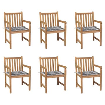 vidaXL Tuinstoelen 6 st met grijs geruite kussens massief, Verzenden