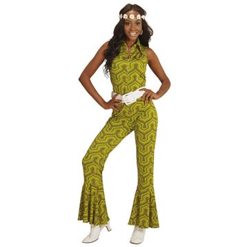 Disco 70S Jumpsuit Groen Dames, Kleding | Dames, Carnavalskleding en Feestkleding, Verzenden, Nieuw