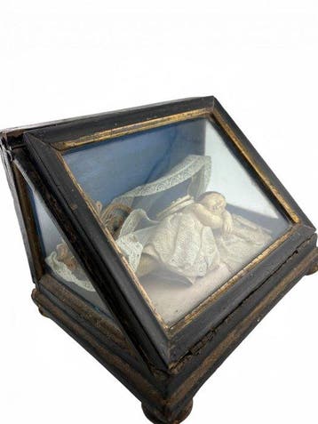 sculptuur, Gesù Bambino dormiente - 18 cm - Hout, bijenwas,