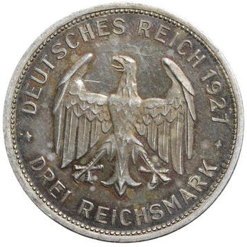 Allemagne, République de Weimar 3 Reichsmark 1927 / 450th, Postzegels en Munten