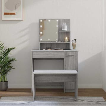 vidaXL Kaptafelset met LEDs bewerkt hout grijs sonoma, Verzenden