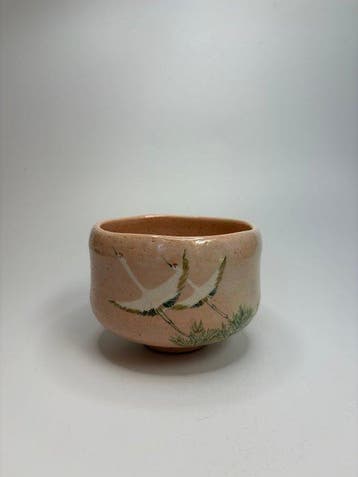 Chawan japonais peint à la main – motif de deux grues